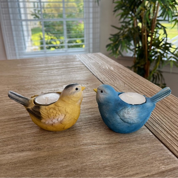 Bird candle holders blue yellow finch tea lights - Picture 4 of 5